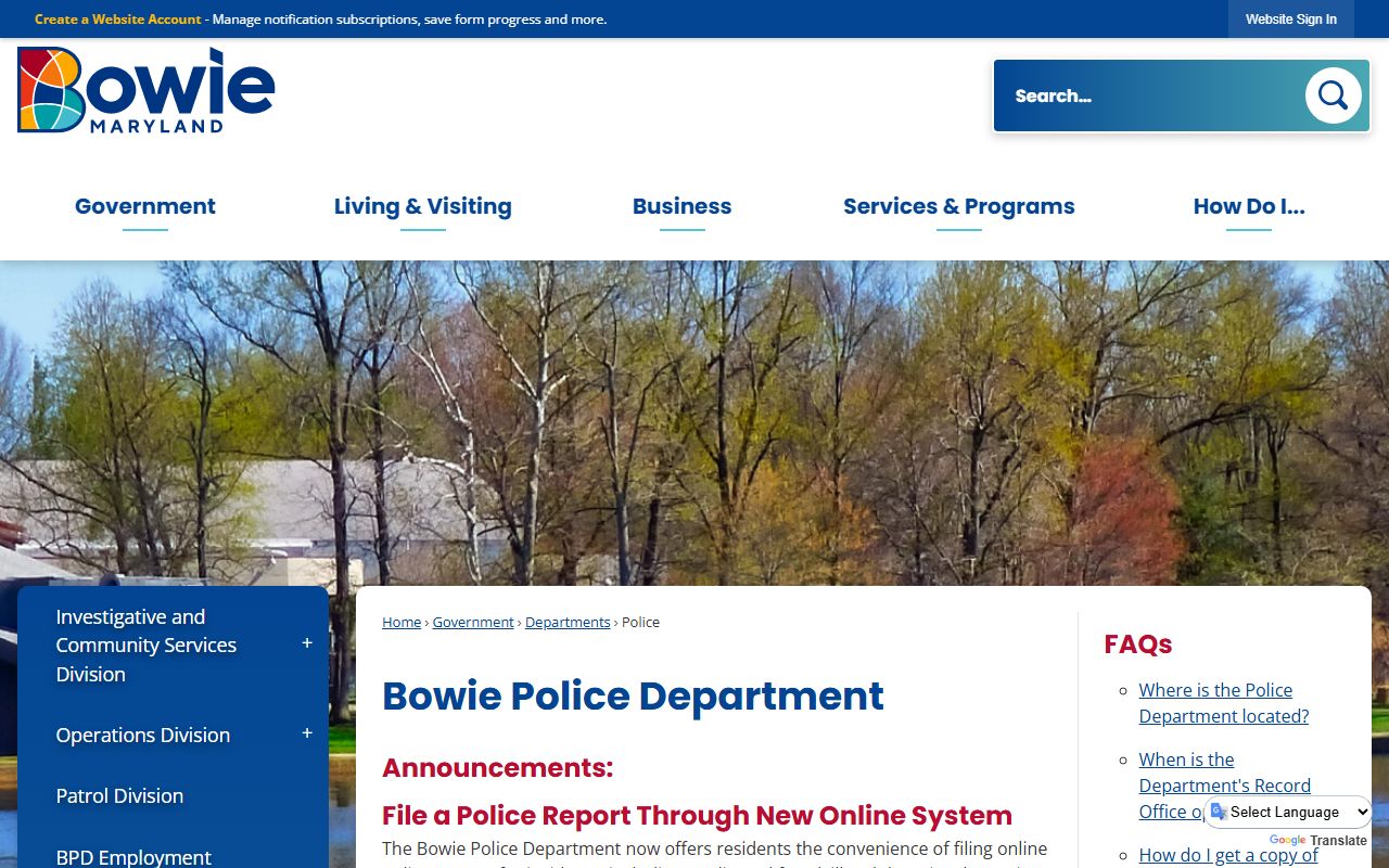 Bowie City Police Department for bench warrant enforcement