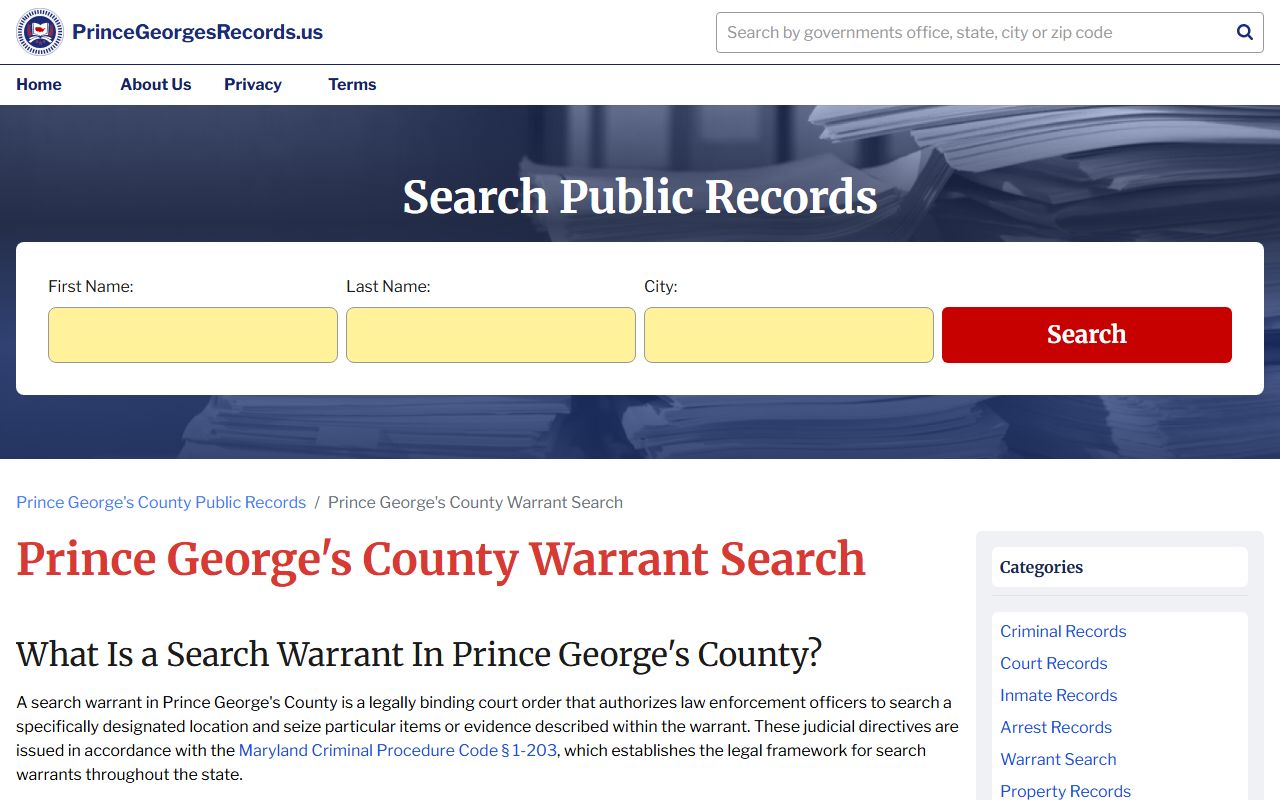 Prince George's County warrant search for Bowie bench warrants