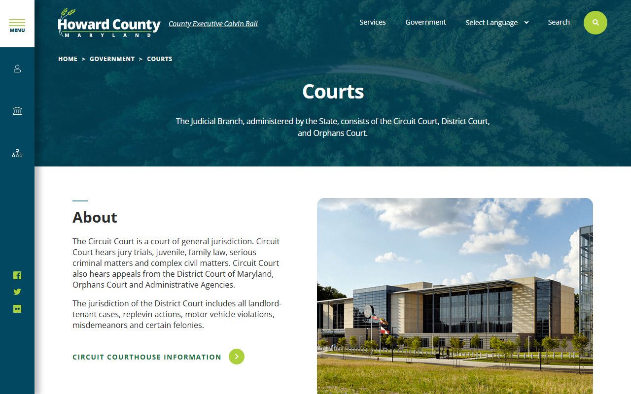 Howard County courts page for Ellicott City bench warrants