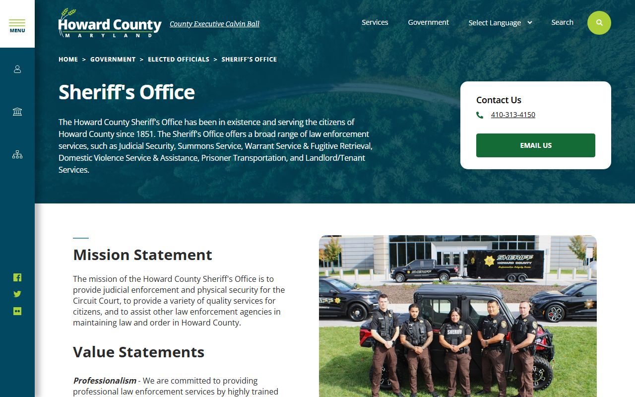 Howard County Sheriff's Office page for Ellicott City bench warrants