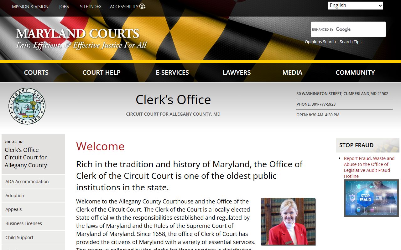 Allegany County Circuit Court Clerk office for bench warrant records