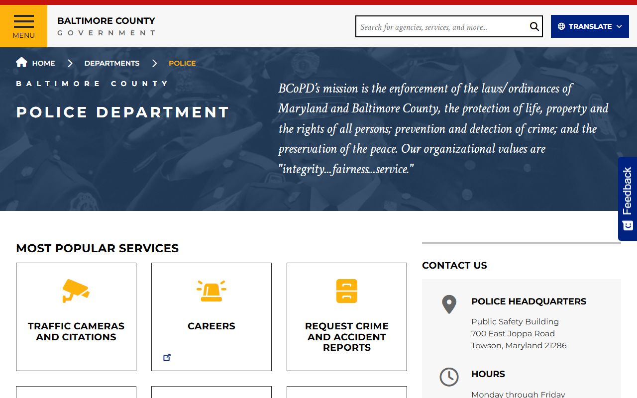 Baltimore County Police Department for bench warrant enforcement