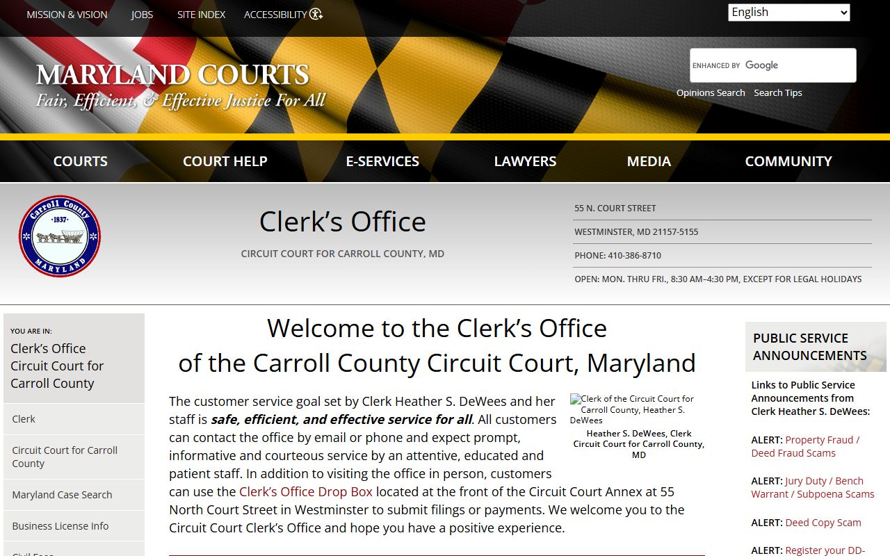 Carroll County Circuit Court Clerk for bench warrant case records