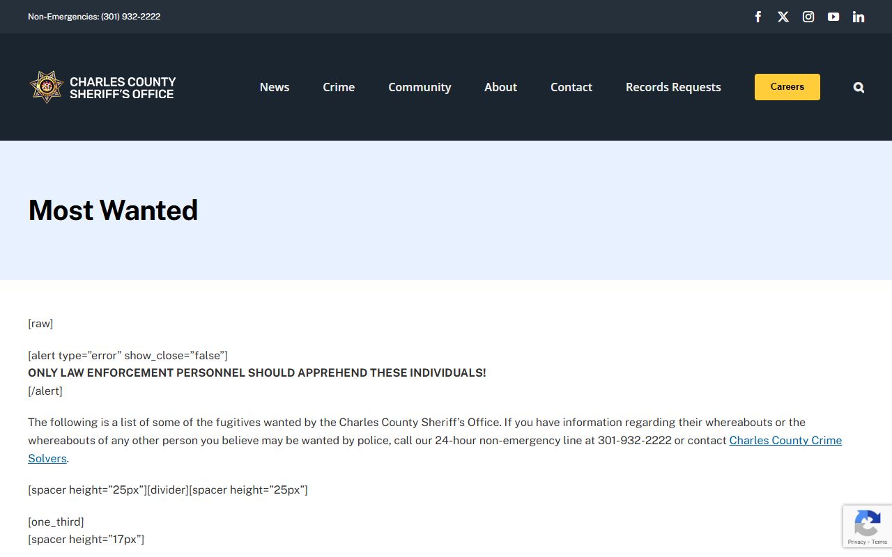 Charles County Most Wanted list for bench warrant fugitives