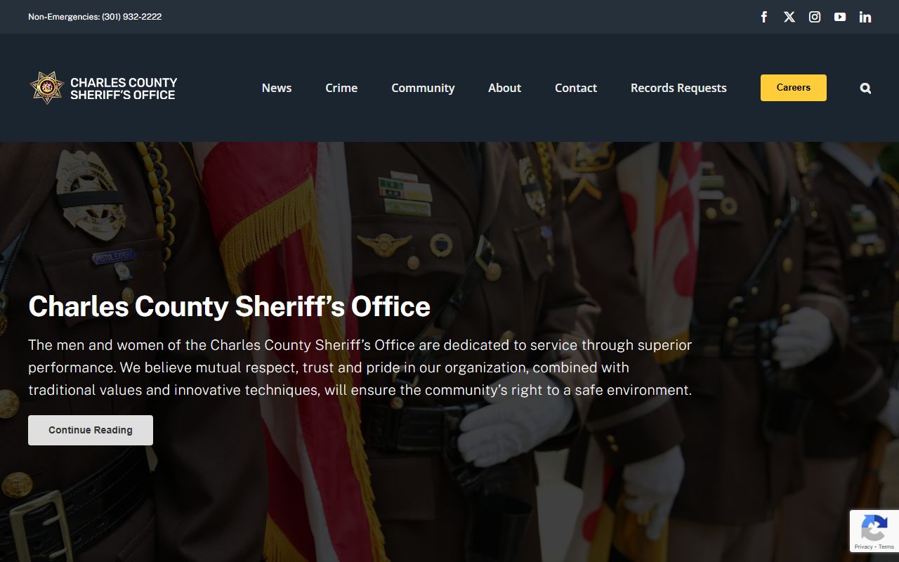Charles County Sheriff's Office website for bench warrant enforcement