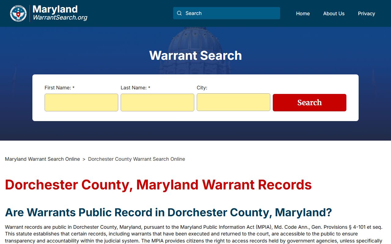 Dorchester County warrant information page for bench warrants
