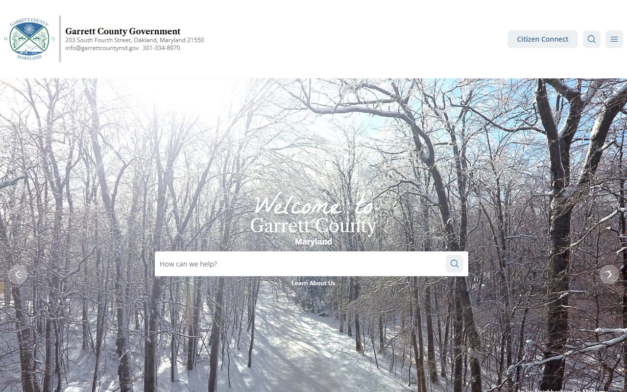 Garrett County government website with bench warrants resources