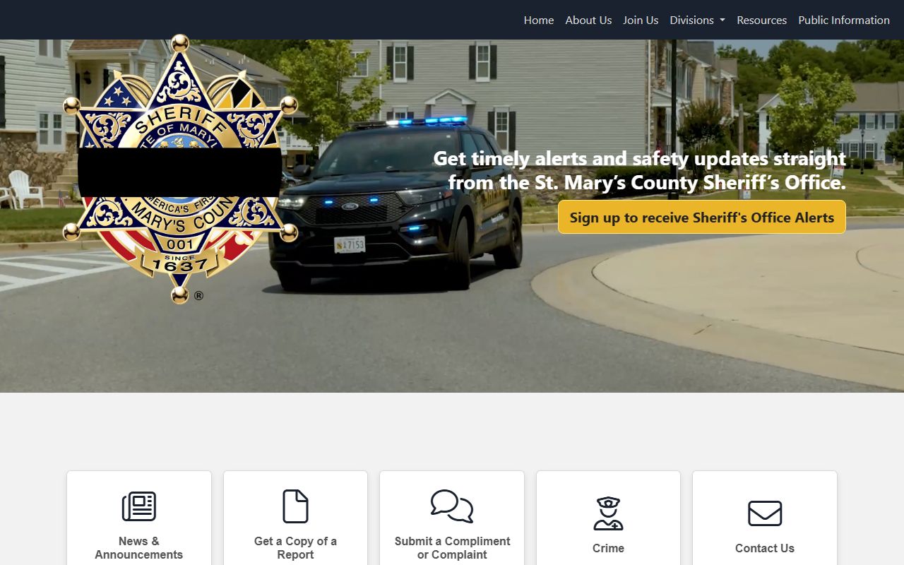 St. Mary's County Sheriff website for St. Mary's County bench warrants