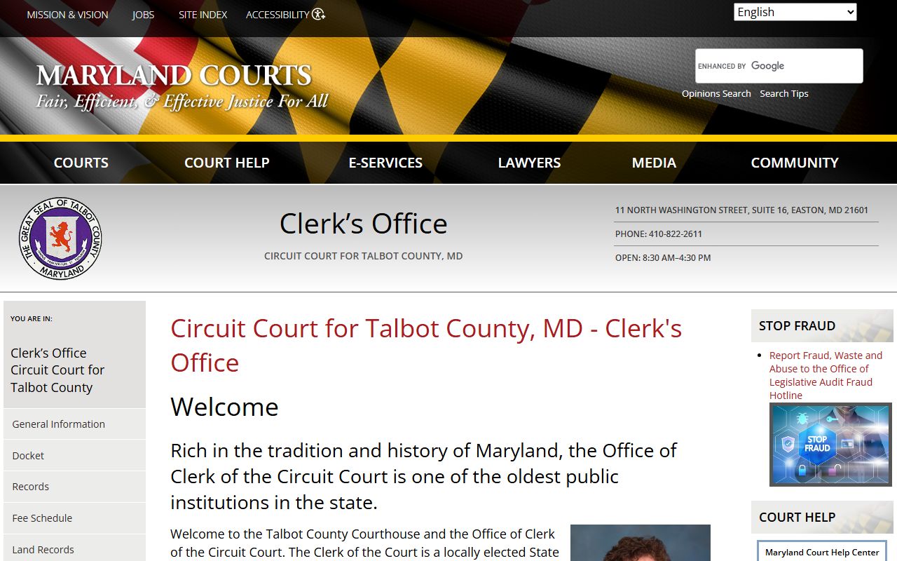 Talbot County Circuit Court Clerk for Talbot County bench warrants