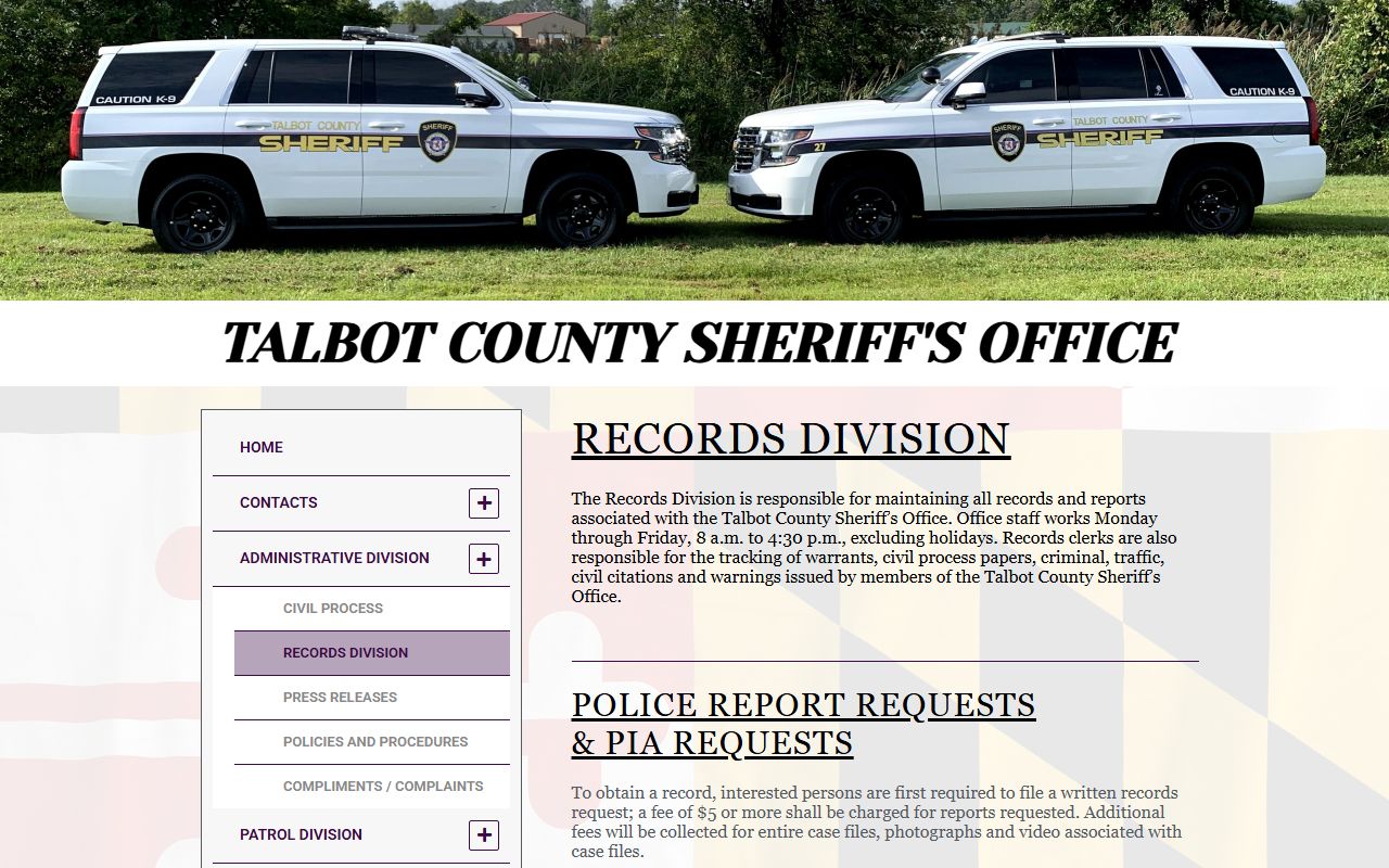 Talbot County Records Division for Talbot County bench warrants