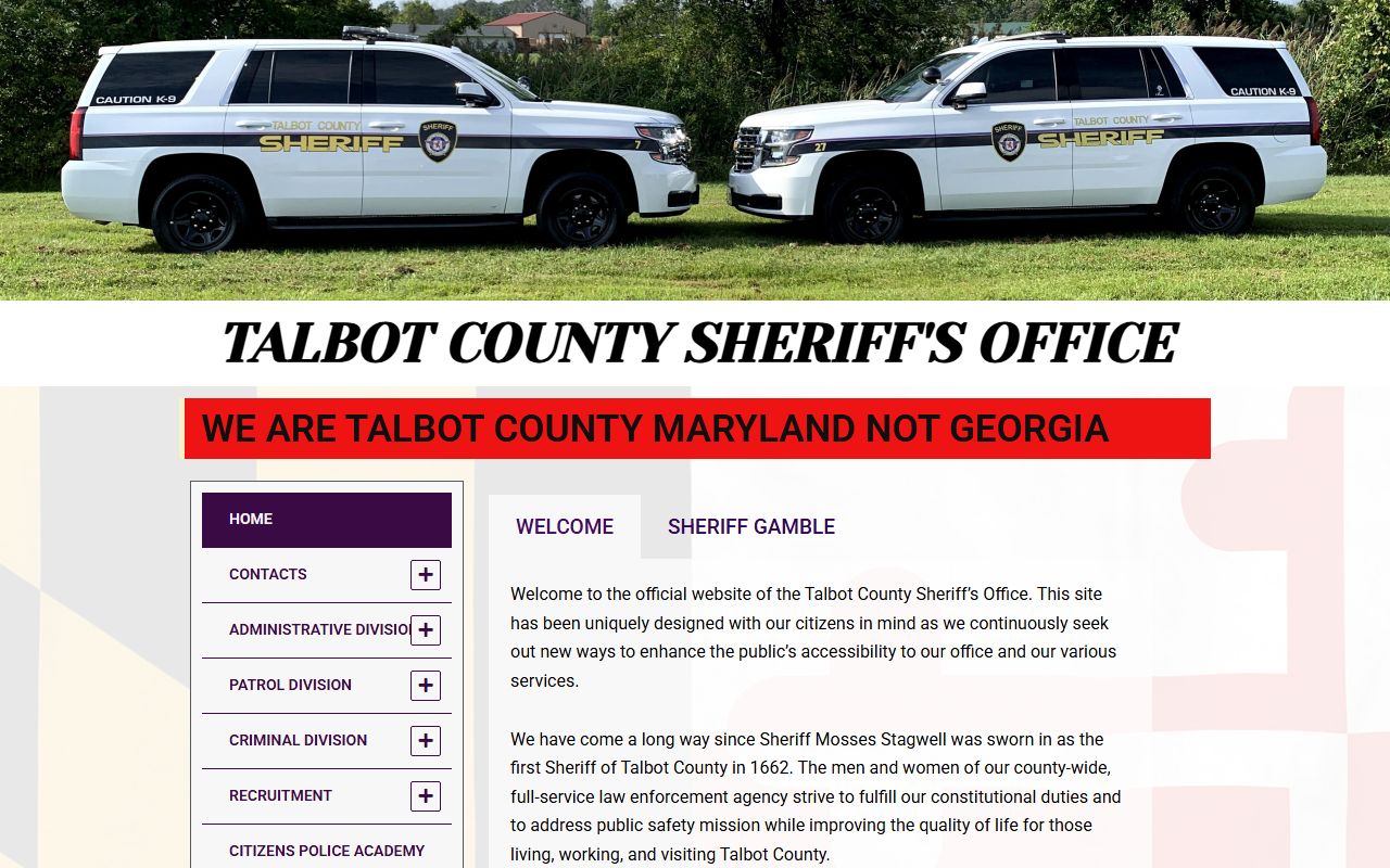 Talbot County Sheriff office for Talbot County bench warrants