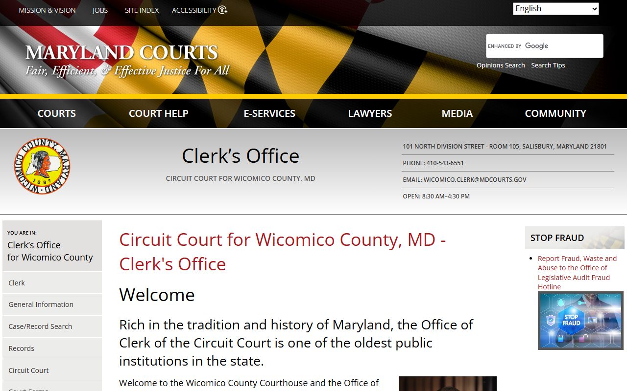 Wicomico County Circuit Court Clerk for Wicomico County bench warrants