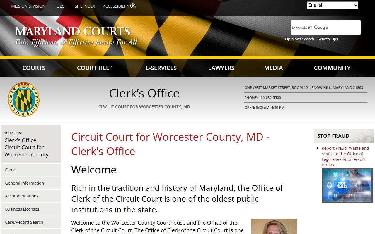 Worcester County Circuit Court Clerk for Worcester County bench warrants